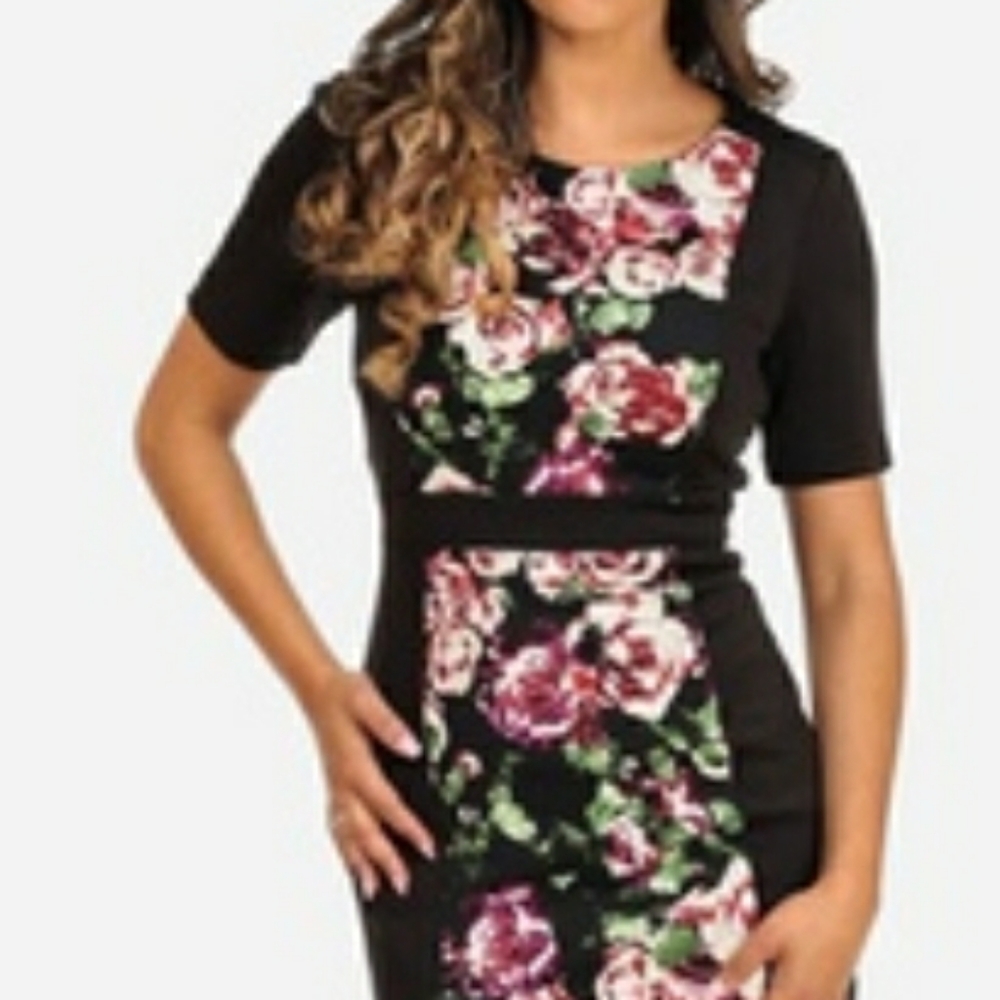 Slimming Black Floral Dress